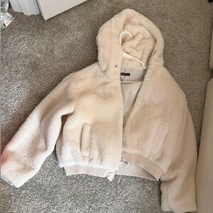 Cream Hooded Fleece Jacket